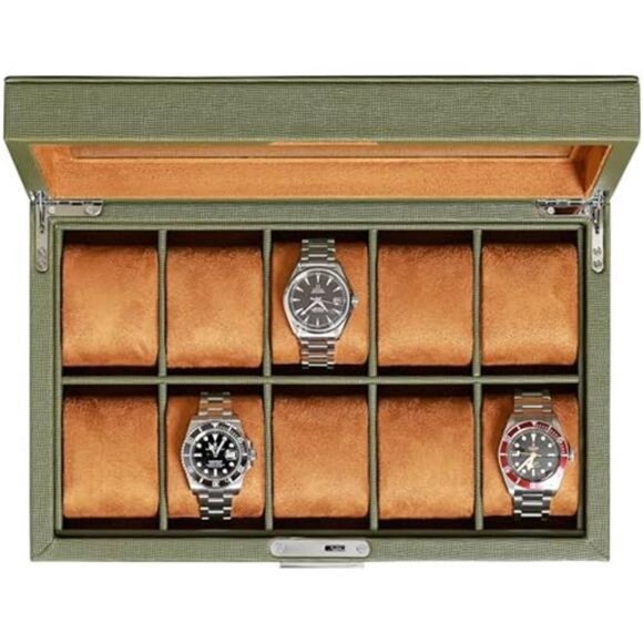Other - 10 Slot Leather Watch Box Luxury Case Display Jewelry Organizer
